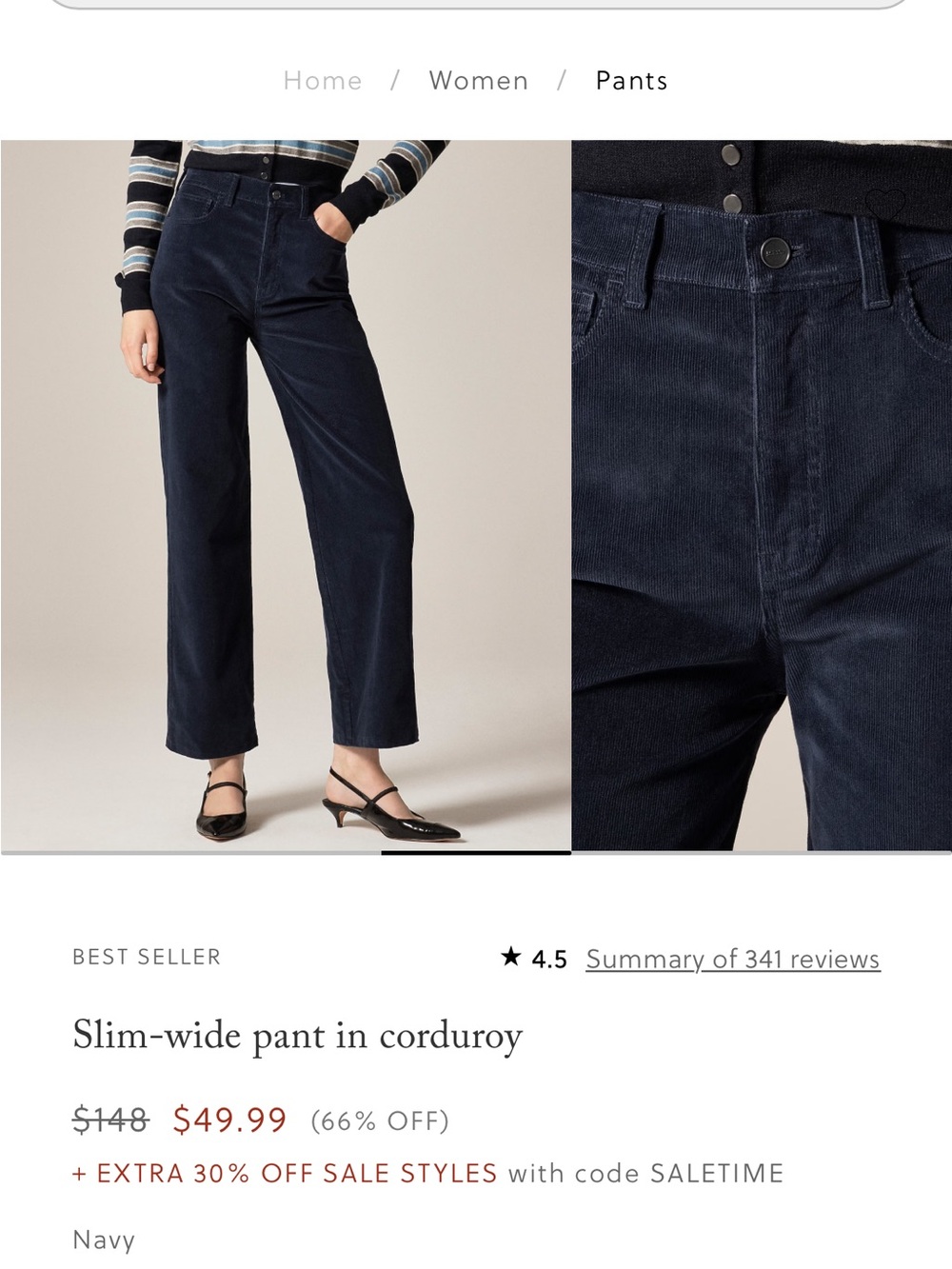 J. Crew Slim-wide pant in corduroy - Black